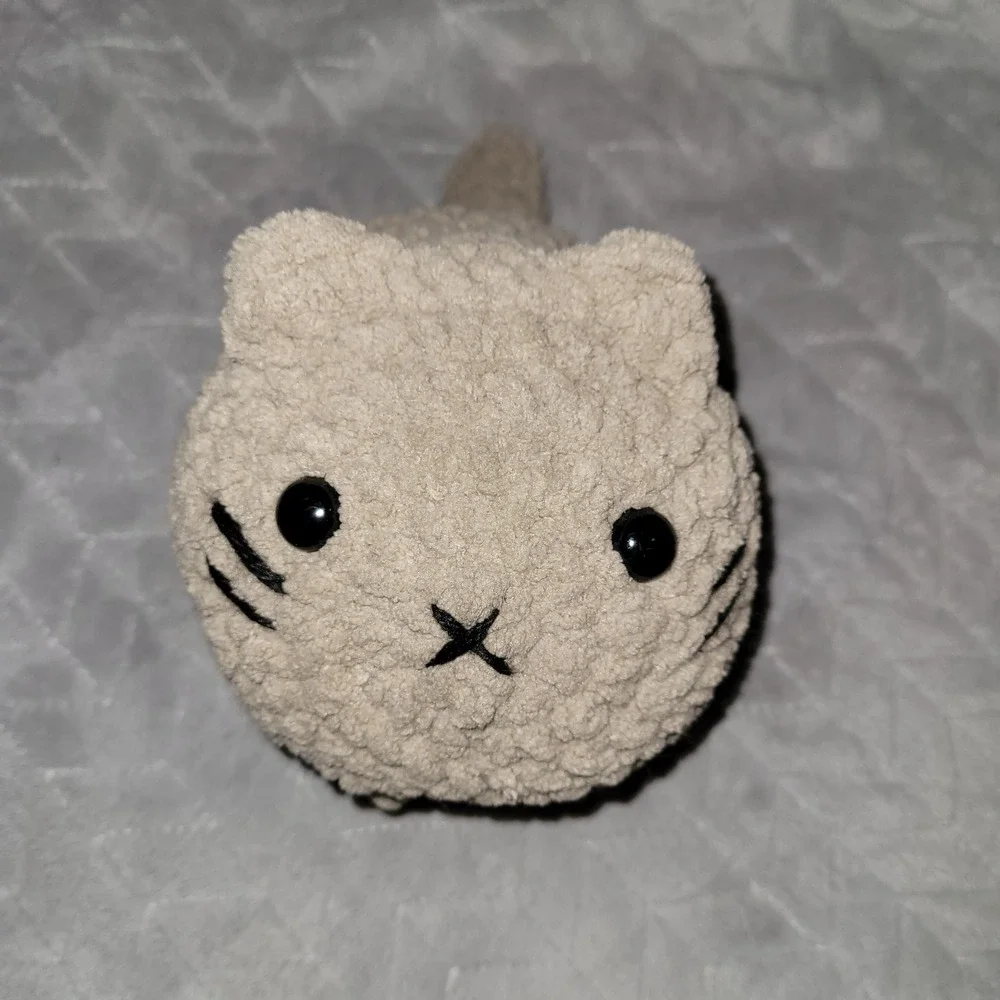 Handmade Crochet Chunky‎ Amigurumi Cat Plush Toy Beige Kids Gift Stuffed Animal
